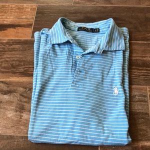Light blue and white striped polo shirt